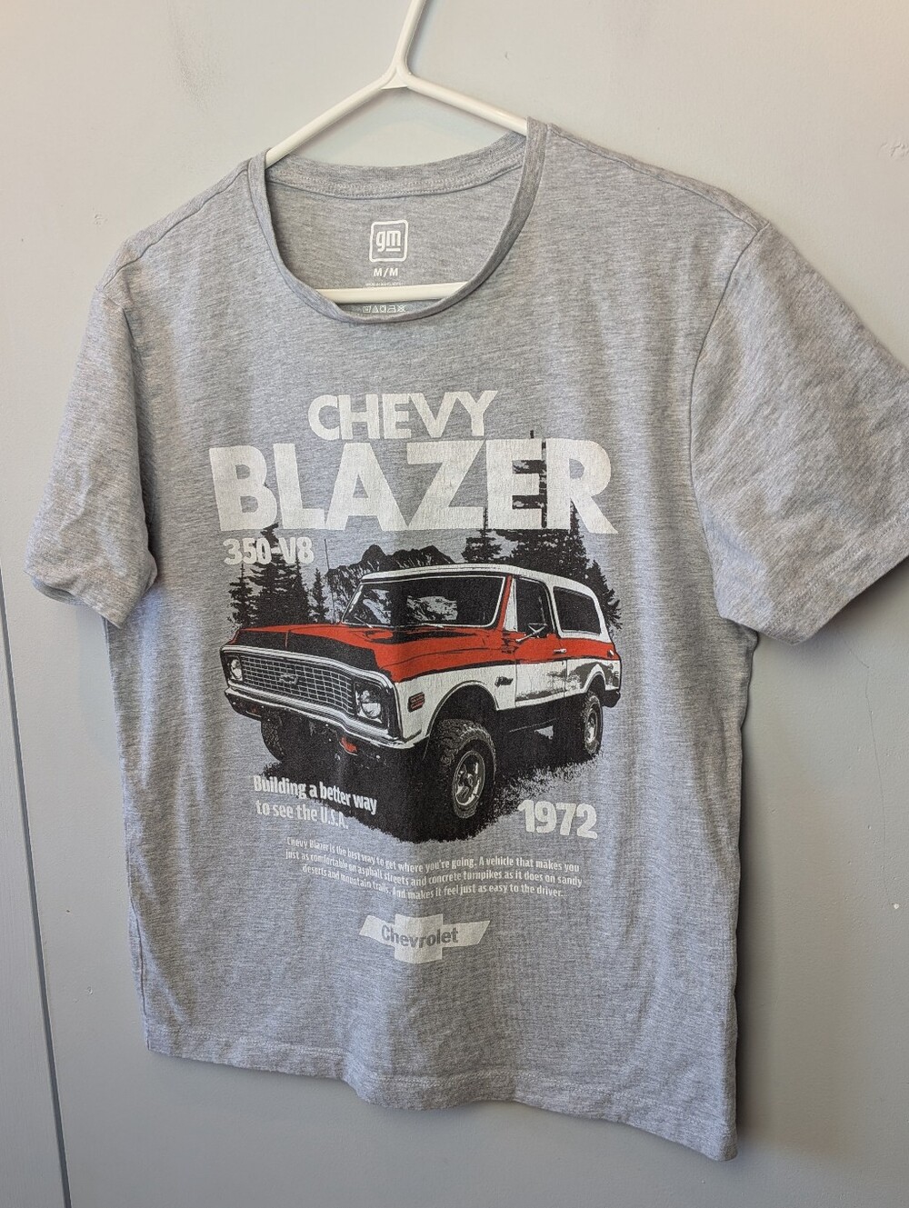 GM Chevy Blazer 1972 Chevrolet Tee Shirt Size Medium Men (Unisex) Gray Color